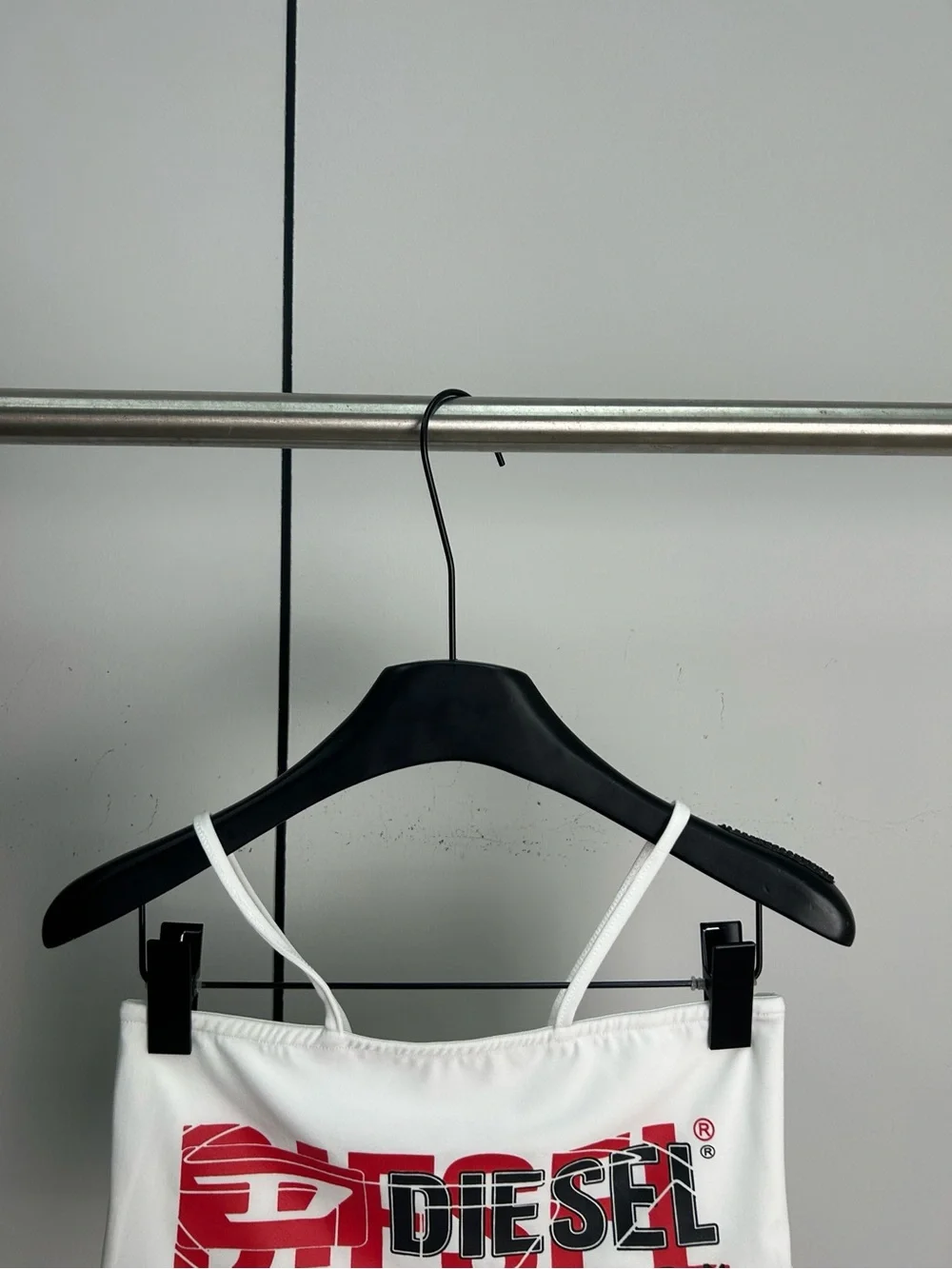 Diesel White Crop Tank with Red Logo Print